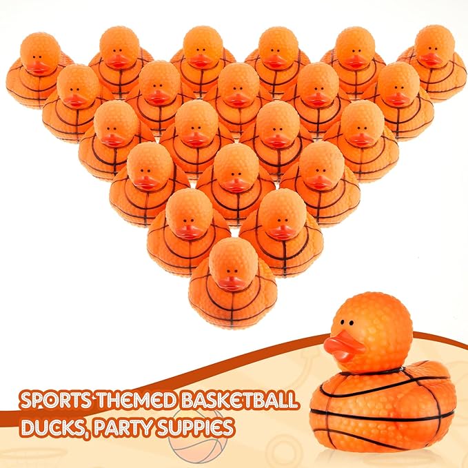 Deekin Rubber Ducks 2 Inch Bulk Sport Party Favors for Team Events Decorations Birthday Party Supplies Club Player Gift(100 Pcs,Basketball Texture)
