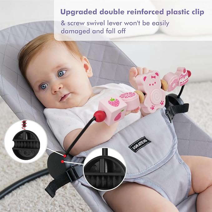 iGRATENS Baby Bouncer Toy Bar, Toy Bar for Baby Bouncer, Warm and Playful Pink Rainbow Design for Baby Girls, Easy to Attach and Remove, Child-Safe Paint, Safe for Babies