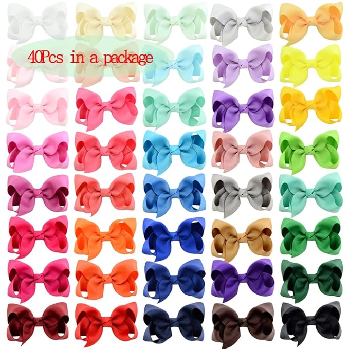 40PCS 4.5 Inch Hair Bows for Girls Grosgrain Ribbon Toddler Hair Accessories with Alligator Clips for Toddlers Baby Girls Kids
