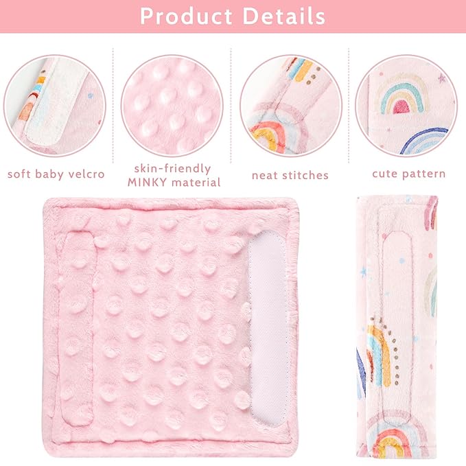 Carseat Strap Covers for Babies, Soft Seatbelt Covers for Kids, Reversible Baby Car Seat Strap Covers, Size: 6.5 x 6.5 inch, for Baby Car Seat, Stroller, Swing, High Chair, Rainbow