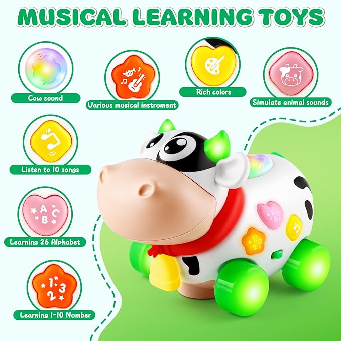 Baby Toys 6-12-18 Months, Musical Cow Toys for 1 Year Old Boy Girl, Crawling Walking Infant Toy 7 8 9 10 Month, Learning Toddler Toys with Music & Light, 1st Birthday Gifts Interactive STEM Toy