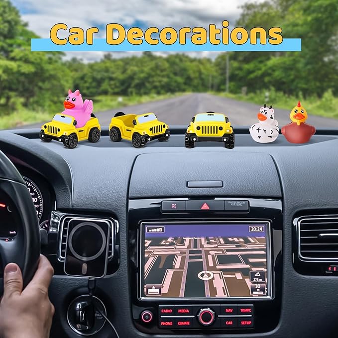 3.5 Inch Yellow Car Toy Match Most 2 in Rubber Ducks, Ducks for Jeeps, Vehicle Toys for Car Dashboard Decorations Accessory Rubber Duck Collection, Easter Basket Stuffers for Kids Party Favors