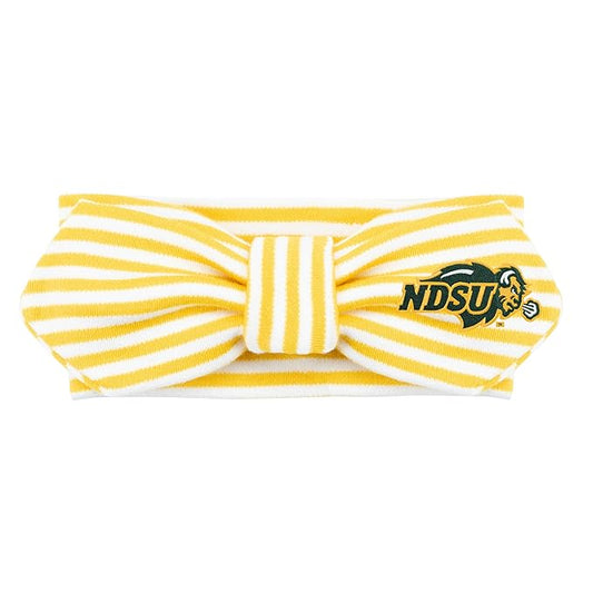 Creative Knitwear North Dakota State Bison Infant Girls Gold/White Striped Hair Knot Headband Embroidered Logo - Size Newborn - 4T