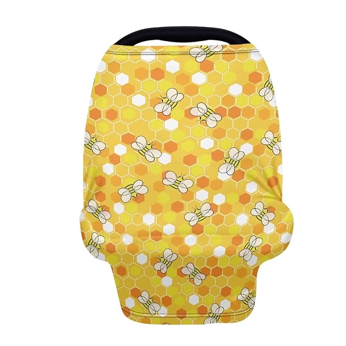 Binienty Yellow Bee Design Infants Carseat Canopies for Women, Multi-Use Car Seat Canopy Carrier Cover for Baby Boys Girls Shower Gifts