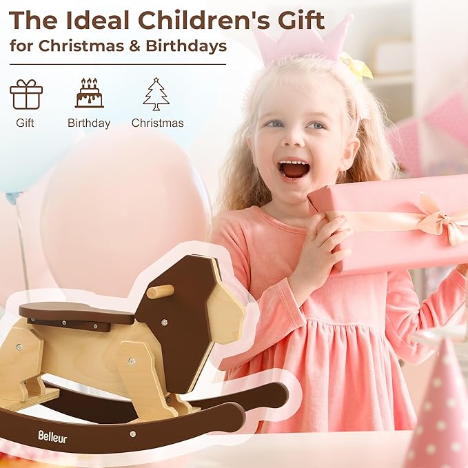 Belleur Rocking Horse for Kids 1-3 Years Old, Premium Wooden Rocking Toy for Toddlers for Indoor & Outdoor Activities, Baby Horse Riding Toy for Birthday & Visit Gifts