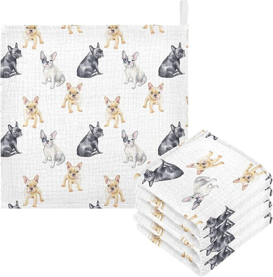 Baby Washcloths Cotton Pets French Bulldog Baby Muslin Washcloths Soft Baby Face Towel for Newborn Infants Baby Wipes, 11.8 X 11.8 Inch, 3 Pack