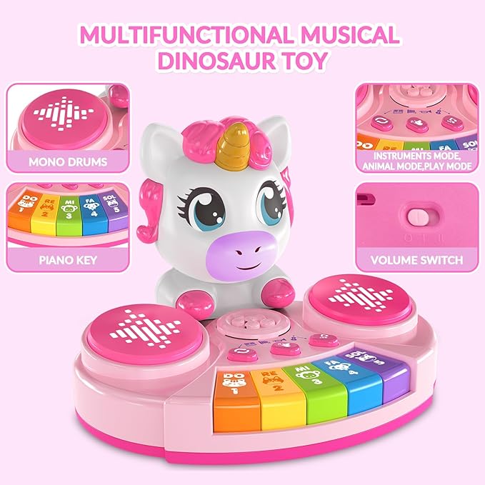 Unicorn Baby Piano Toy with Animal Sounds, Light Up Musical Keyboard, Educational Toddler Learning Toys for 1 Year Old Girl, Birthday Gifts 6+ Months