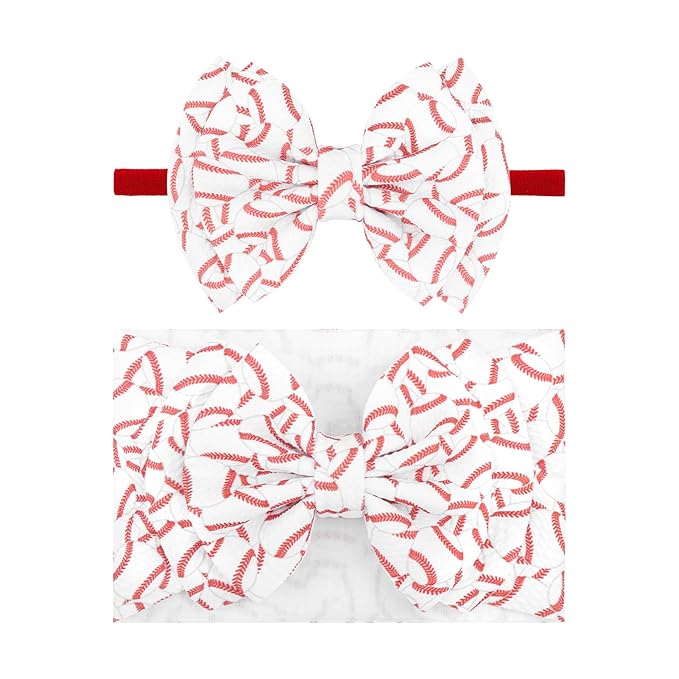 YanJie 2PCS Baseball Headbands for Baby Girl 6’’ Softball Hair Bow Girls Head Wrap Wide & Thin Headband Sports Accessories for Newborn Infant Toddler