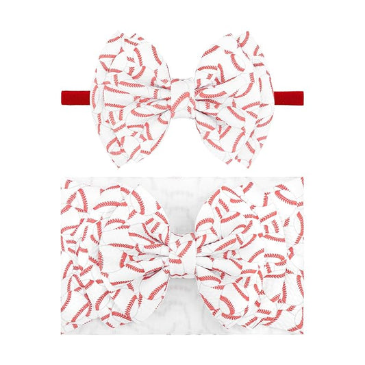 YanJie 2PCS Baseball Headbands for Baby Girl 6’’ Softball Hair Bow Girls Head Wrap Wide & Thin Headband Sports Accessories for Newborn Infant Toddler