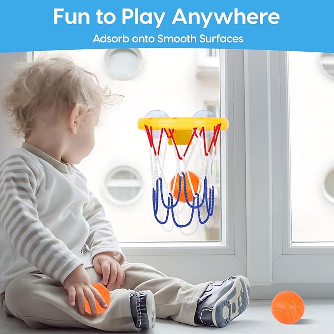 Bath Toys, Bathtub Basketball Hoop for Kids Toddlers, Bath Shower Toys for Kids, Strong Suction Cup Basketball Hoop & 3 Soft No-Hole Balls Set for Toddlers, Boys and Girls