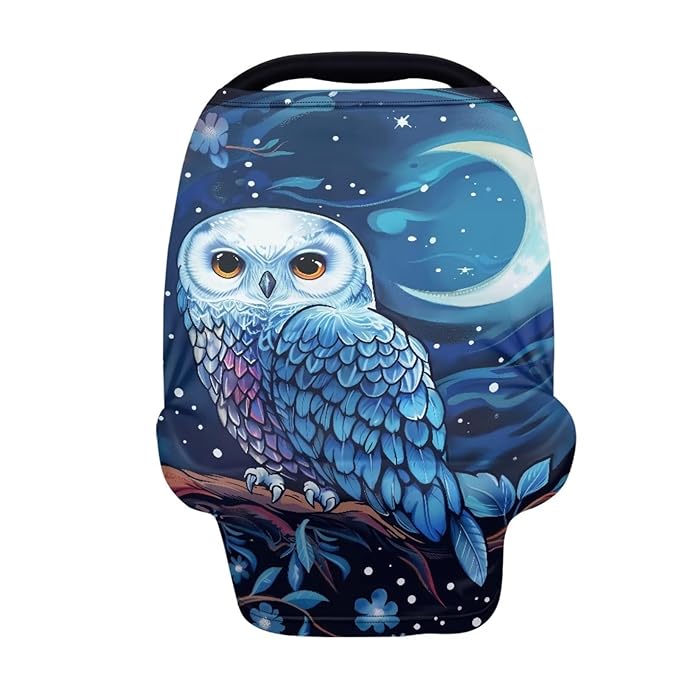Forchrinse Blue Owl Moon Sky Print Baby Car Seat Canopy,3D Animal Print Nursing Breastfeeding Scarf for/Shopping Cart/High Chair/Stroller Cover