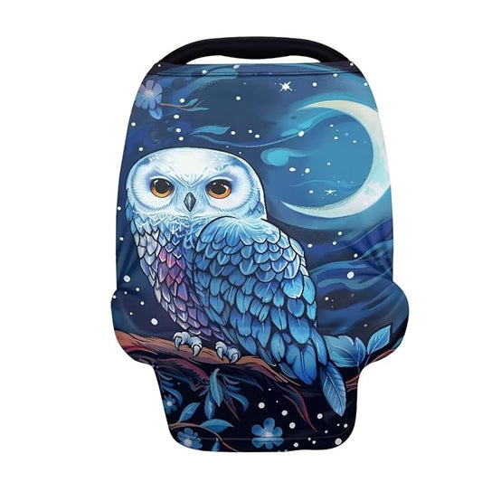 Forchrinse Blue Owl Moon Sky Print Baby Car Seat Canopy,3D Animal Print Nursing Breastfeeding Scarf for/Shopping Cart/High Chair/Stroller Cover