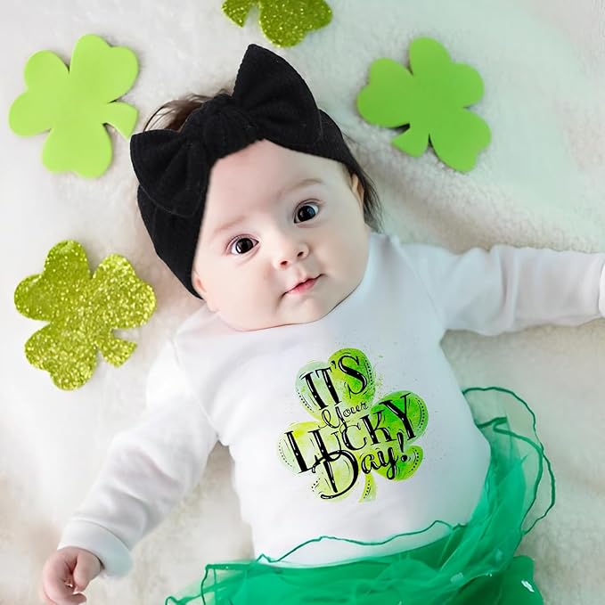 St. Patrick's Day Baby Headbands with Bows - 3 Packs Black, White, Green - Toddler Girls Hair Accessories