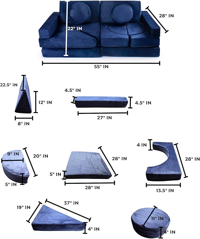 Schooled Kids Soft Play Couch (14pcs) - Children's Furntiture, Modular Kids Play Couch - Sensory Room Must Have Gifts for Toddlers - Climbing Pillow Fort