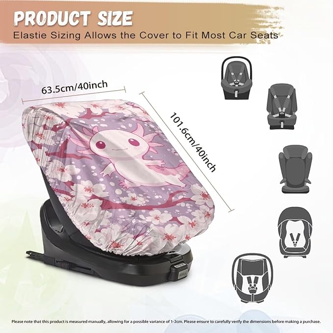 XYZCANDO Axolotl Print Western Car Seat Covers for Babies Girls Cute Car Seat Sun Cover for Baby Waterproof Baby Car Seat Sun Shade Cover Stretch Car Seat Sun Protection Gift for Holiday