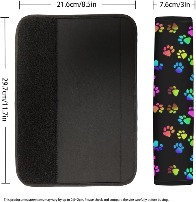 UNICEU Colorful Dog Paw Auto Seat Belt Cover Seatbelt Shoulder Pad 2 Piece Set Universal Fit Most Vehicle SUV Truck,Soft Anti Slip Shoulder Pad Neck Cushion Protector Dog Paw Car Accessory