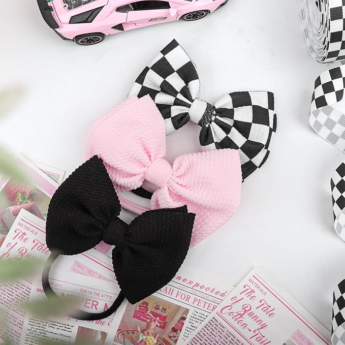 YanJie 3PCS 4.5’’ Checkered Bows for Baby Girls Headbands Pink Headband Black Hair Accessories for Girls Newborn Girl Clothes Baby Girl Outfits