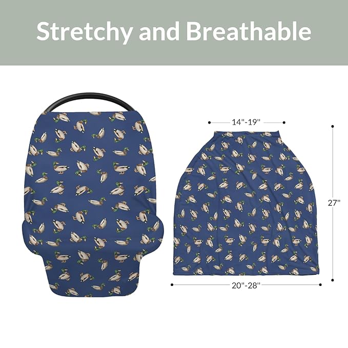 Wild Ducks Mallards Baby Car Seat Covers Mallard Duck Lake Pond Stretchy 5-in-1 Cover Adjustable Car Canopy Breastfeeding Cover Vintage Duck Hunting Breathable Nursing Cover-Up