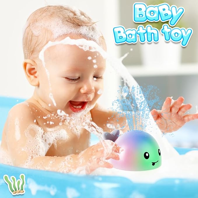 ANGGIKO Baby Bath Toys, Toddler Bath Toys for Kids Ages 1-3, Baby Easter Basket Stuffers, 1 2 3 Year Boy Girl Gifts Baby Toy 6-12-18 Months Light Up Whale Bath Toy Sprinkler Bathtub Pool Water Toy