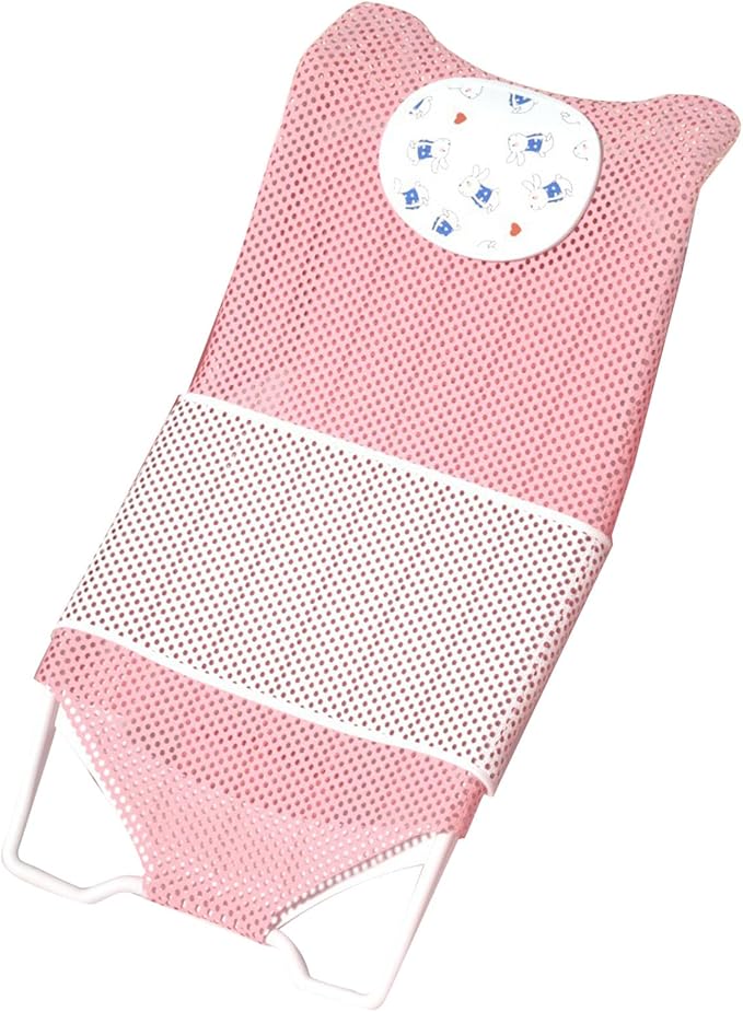 Fafeicy Baby Bath Seat Support Non Slip Mesh Cushion Portable Bath Tub Seat Net for Newborns to Toddlers (Pink, PP Material, with Pillow and Slip Pad)