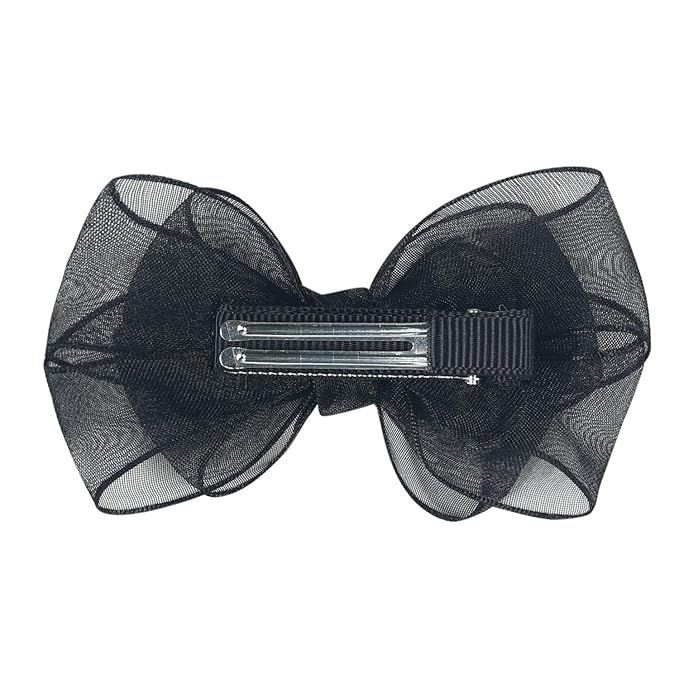 3.5-Inch Organza Hair Bows for Girls - Elegant Sheer Ribbon Alligator Clips for Toddlers, Kids, and Teens - Pack of 2, Black