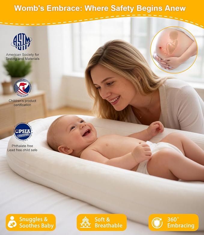 Baby Lounger, Portable Infant Support Cushions for Newborn 0-24 Months, Soft Washable Baby Nest with Thickened Support, Newborn Baby Essentials Gift for Home and Travel, Supervised Use