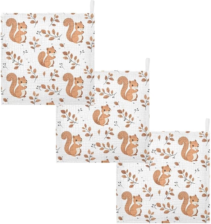 vvfelixl Cute Squirrel with Tail Baby Burp Cloths Baby Muslin Washcloths for Boys Girls Cotton Babys Face Towel for Newborn Infants Soft and Absorbent 11.8 X 11.8 in, 5 Pack