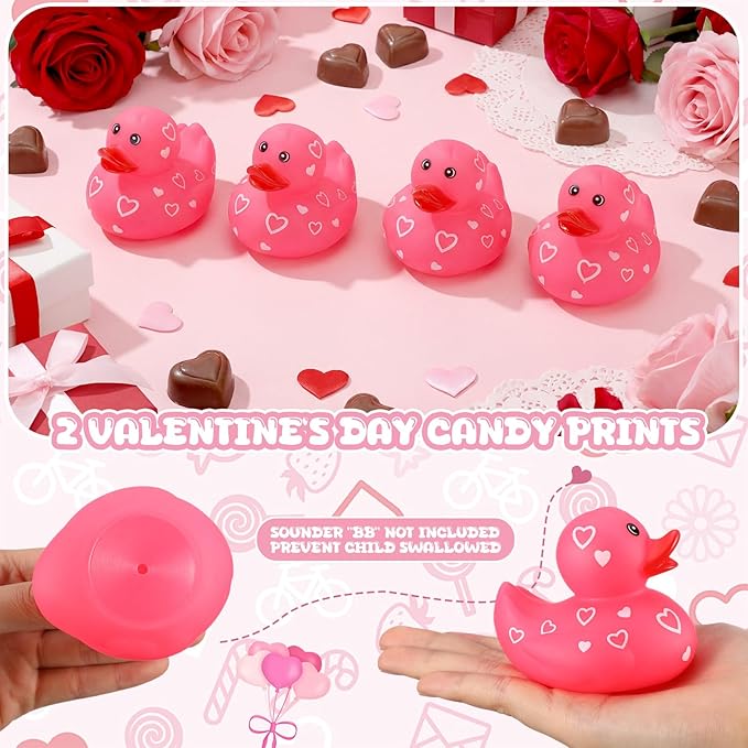 Jerify 3 Inch Large Valentine's Day Rubber Ducks 2 Pcs Valentine Large Pink Sweetheart Duckies Rubber Ducks for Bathtub Toys Party Favors Decorations Classroom Prizes Exchange Gifts