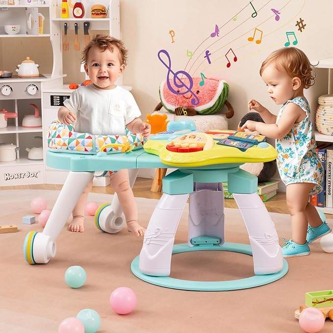 INFANS 3 in 1 Walk Around Baby Activity Center, Baby Walker with Play Table, Wheels, Detachable Seat Cushion, 3 Adjustable Heights, Learning Toys for Boys Girls Aged 6-36 Months (Green)
