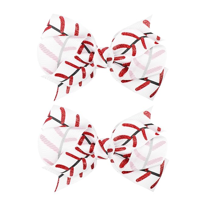 YanJie 2pcs 4'' Baseball Hair Bows for Girls Toddler Teen Glitter Cheer Bows Ribbon Clips Softball Team Gifts Hair Accessories Sports Outfits