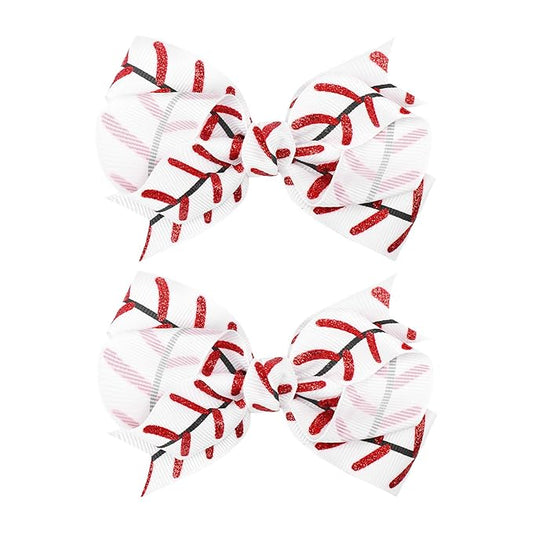 YanJie 2pcs 4'' Baseball Hair Bows for Girls Toddler Teen Glitter Cheer Bows Ribbon Clips Softball Team Gifts Hair Accessories Sports Outfits