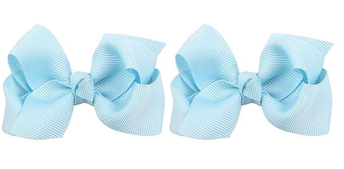 3 Inch Baby Girl Hair Bows Boutique Hair Clip Teens Toddlers Hairpin Headwear - Set of 2 (Light Blue)