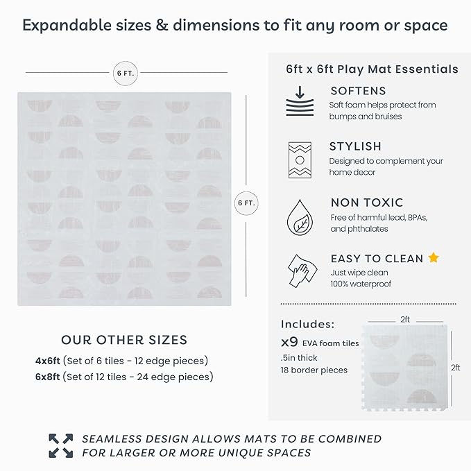 Little Landings Baby Play Mat for Floor - Aura Oat (6x6ft) - Premium EVA Foam Play Mat for Babies & Toddlers (Ages 0-5+) Non-Toxic Playmat for Tummy Time, Crawling & Playroom - Stylish & Comfortable