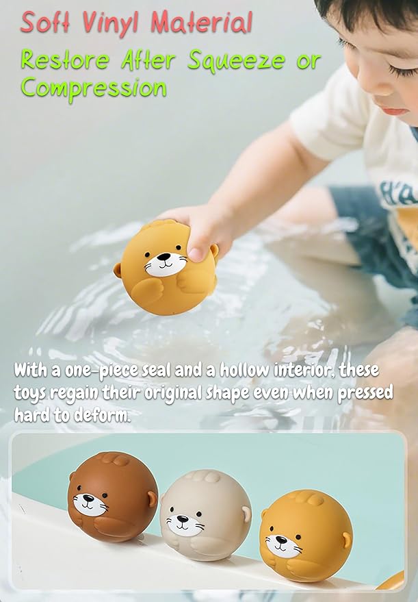 Otter Bath Toy, Otter Family Tub Toy Bathtub Floating Toy for Kids - Soft Vinyl and ABS Plastic Material - No Hole One-Piece Design (Otter Basketball Hoop + Fishing Net + 2 Balls)
