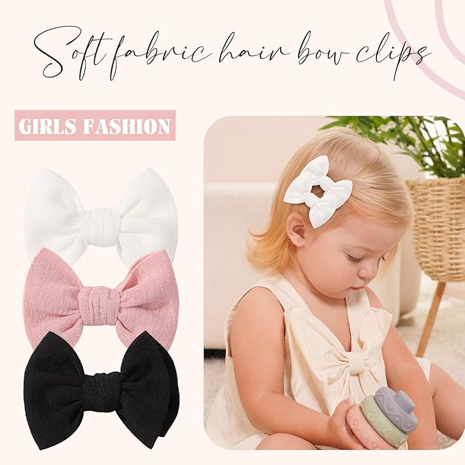 Choicbaby 6 PCS Baby Hair Clips 3” Fabric Girl Hair Bows Baby Barrettes Accessories with Alligator Clips for Toddlers Kids Infant