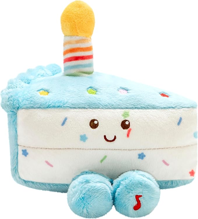 Magic Years Musical Light Up Plush Toy, Happy Birthday Cake Slice, 6 inches, Multicolored