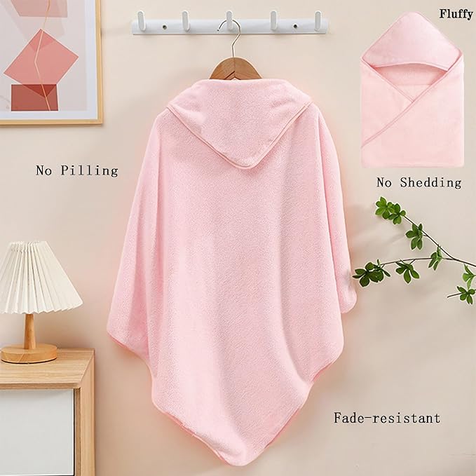 Baby Hooded Bath Towel 31.5"x31.5" Ultra Absorbent Cloud-Soft Cozy Coral Fleece, for Newborn Infant Toddler Up to 3 Years, Unisex Bathrobe Blanket 2PCS(Sakura Pink)