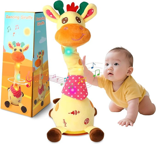JISONCASE Talking Dancing Giraffe Baby Toy, Adjustable Volume Tummy Time Toy Repeating What You Say, Singing Mimicking Recording Sensory Education Gifts for Toddlers Boy Girls