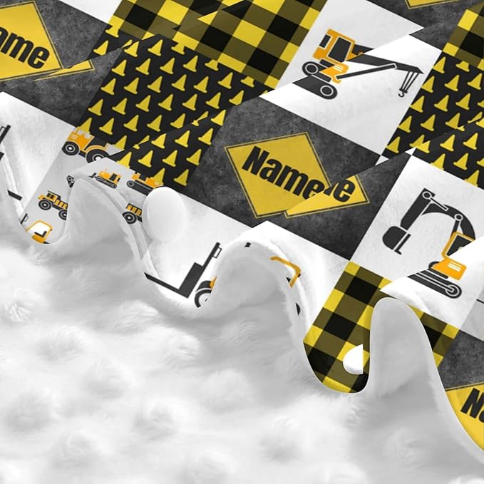 Personalized Constructions Baby Car Seat Canopy for Babies with Name, Custom Trucks Car Seat Covers for Boys, Peekaboo Opening Minky Nursing Cover Infant Car Seat Canopies for Newborn