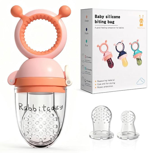 Baby Fruit Food Feeder Pacifier - Fresh Teething Pacifiers, 3 Different Size Silicone Pouch,Teethers for Babies 6-24Months, Baby Solid Food Essentials, Nutrition Feeder, BPA Free,1 Pice, Orange