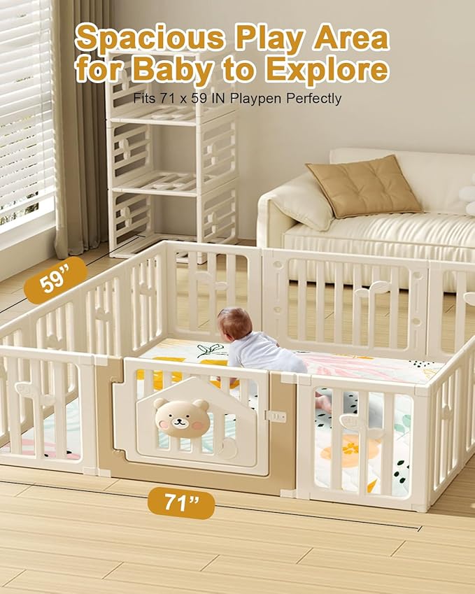 TINYHARBO Premium Foam Baby Play Mat 71x59 – Removable & Machine Washable Cover, Extra Thick Padding Playpen Mat, Non-Slip Crawling Mat, Easy to Clean for Infants, Toddlers & Babies