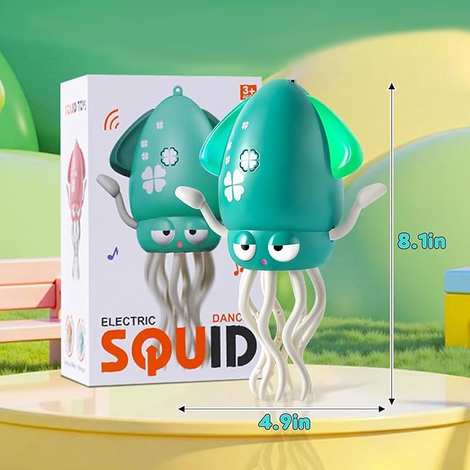 Dancing Squid Toy,Funny Electric Dancing Octopus Toy with LED & Music,Creative Crazy 8-Leg Action Squid with Fishing Pole,Stress Relief Xmas Gift for Boys Girls