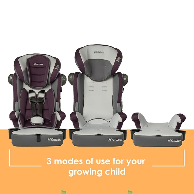Baby Trend Hybrid SI 3-in-1 Combination Booster Seat, Dash Plum – Side-Impact Protection, 3-Stage Growth Design, Adjustable Headrest, Cushioned Comfort