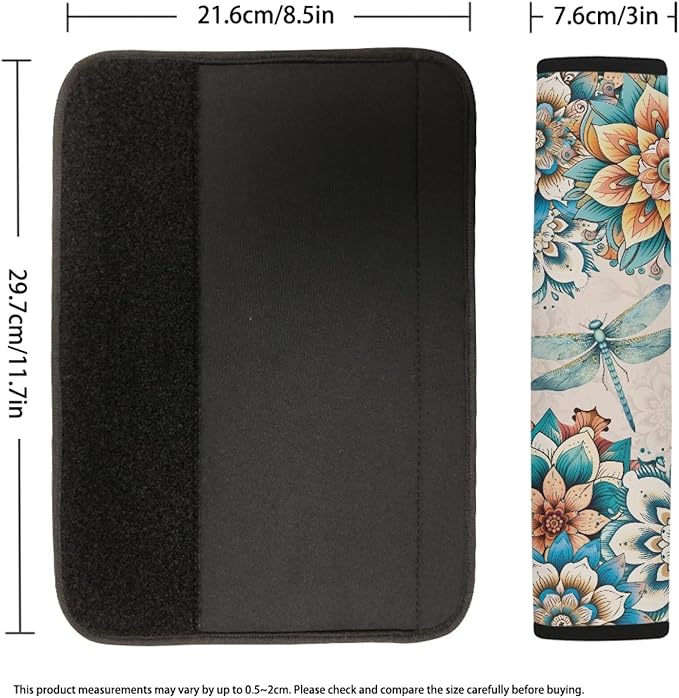 UNICEU Bohemian Floral Dragonfly 2 Piece Car Seat Belt Pads for Women Kids, Neoprene Soft Auto Seatbelt Shoulder Covers Vehicle Accessories, Universal
