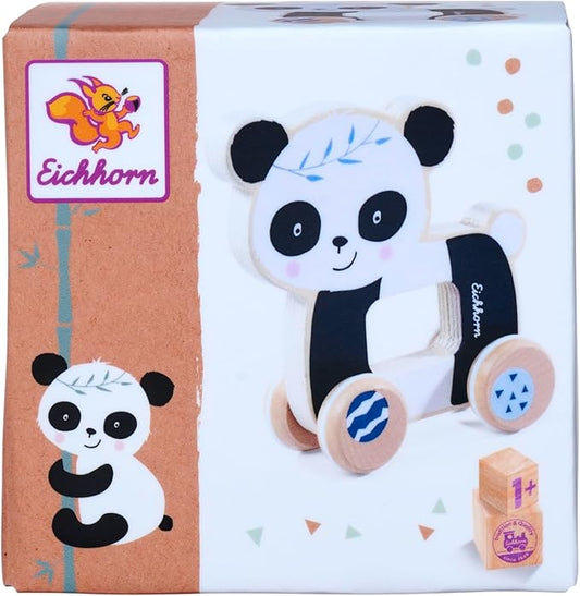 Eichhorn 100003818 Panda Sliding Animal Perfect for Small Children's Hands, 12 cm Long, Silent Silicone Wheels, Made from 100% FSC Certified Beech Wood, from 1 Year