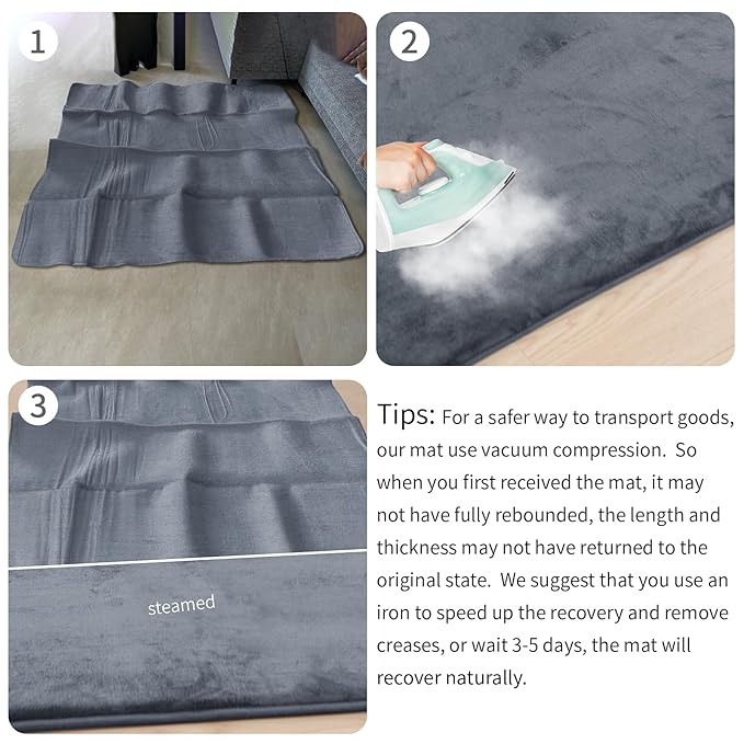 Huloo Sleep Baby Play Mat for Floor,1.3" Thick Elasti-Foam 50"×74" Playpen Mat for Tummy Time,Water Repellent Soft Coral Velvet for Toddler,Infant,Kids,Non-Slip Backing Safe for Crawling(Dark Grey)