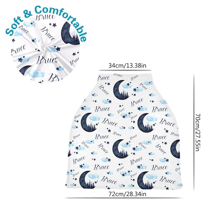 Personalized Baby Car Seat Cover for Boys Girls, Custom Nursing Covers for Breastfeeding with Name, Moon Forest Infant Stroller Cover, Baby Carseat Canopy for Newborn, Multiuse Car Seat Canopies