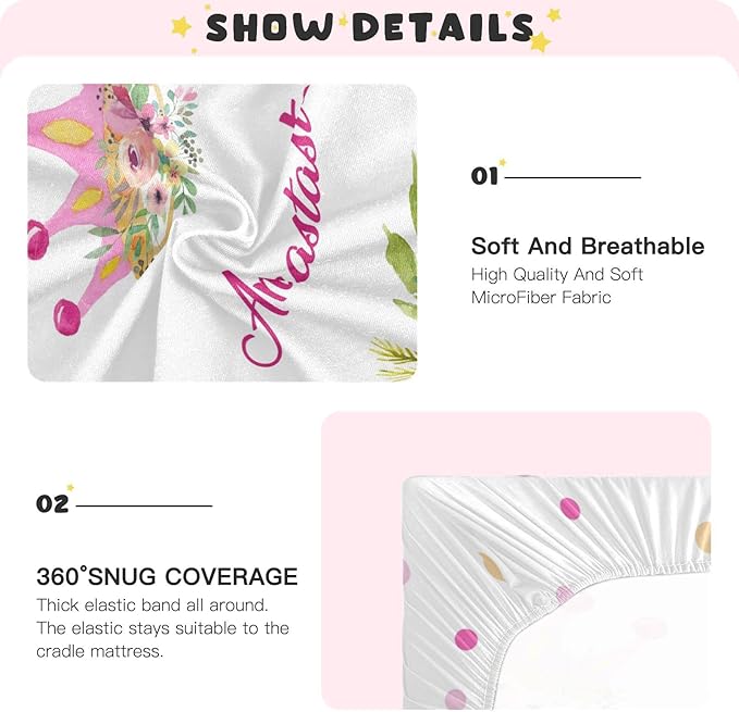 Gril Crown Personalized Pack 'n Play Sheets - Custom Name Fitted Sheet, Soft & Breathable Material for Baby Girls