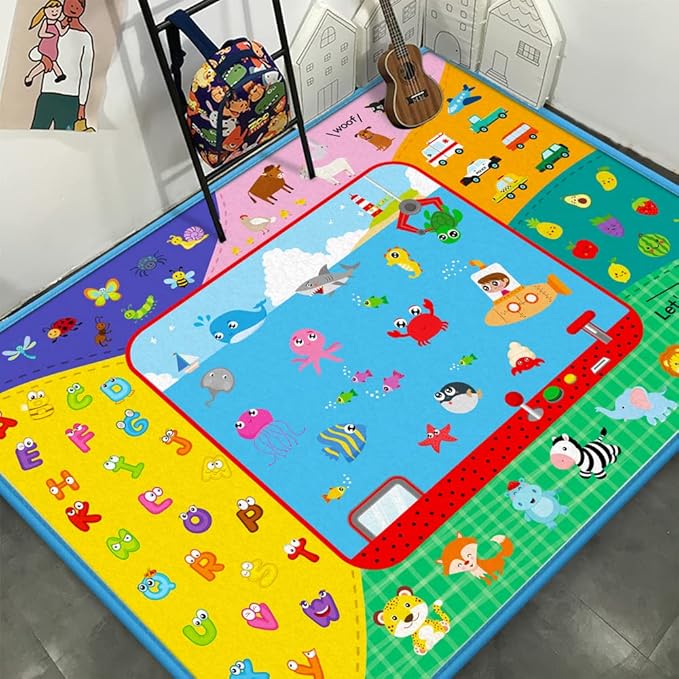 Baby Crawling Mat,Baby Play Mat for Floor,Large Cotton Educational Tummy Time Mat, Foldable Non-Slip Super Soft Padded Baby Playmat for Playing Area Rug Gym Activity for Infants Toddlers Boys Girls