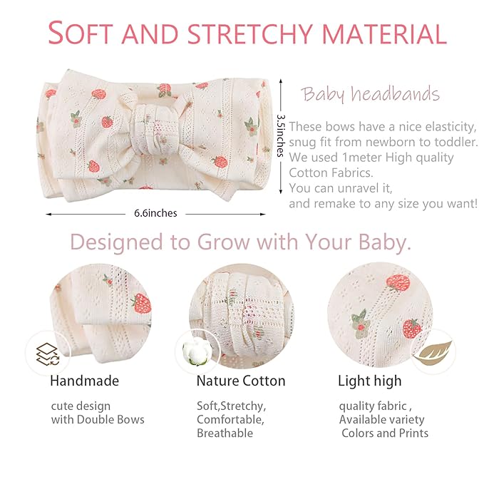 LemonSpace Handmade baby bow with Knotted Double Bows Stretchy Soft Cotton Infant Headwrap Comfortable Hair Accessories for Newborn,Toddler,Kids Ideal Gift for Baby Shower,Holidays